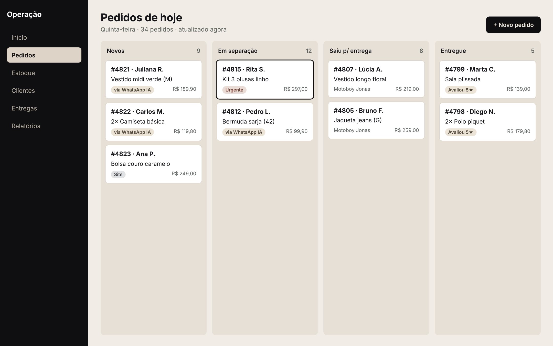 Exemplo de app de pedidos organizado por etapas